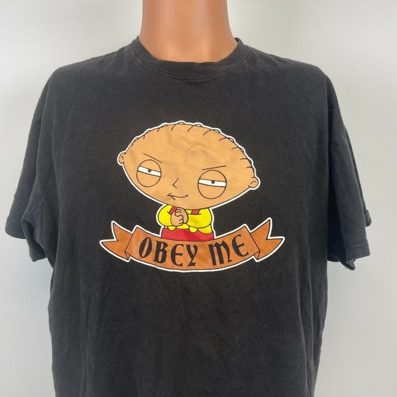 Family Guy Other - Family Guy Stewie Griffin Obey Me T Shirt 2007 TV Show Black Size L
